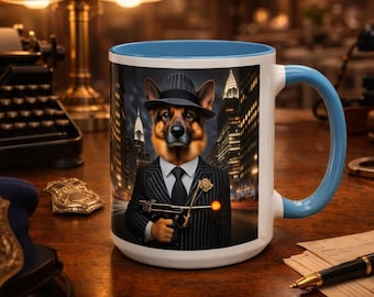 German Shepherd Gangster Accent Mug – 1920s Mob Dog Coffee Cup – Funny Dog Lover Gift