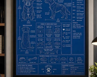 Custom Dog Blueprint Poster Matte Vertical Poster | Personalized Pet Profile Wall Art