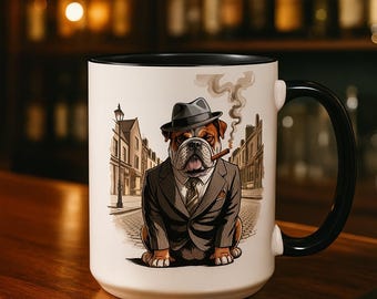Bulldog Gentleman City Street Mug | Accent Coffee Mug