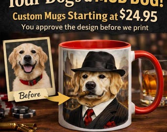 Custom Pet Mug, Your Dog as a 1920s Mob Boss or Flapper, Personalized Pet Portrait