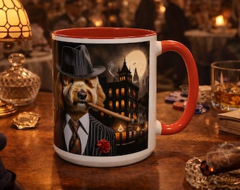 Goldendoodle Gangster Mug – 1920s Speakeasy Dog with Cigar | Vintage Noir Gift for Dog Lovers
