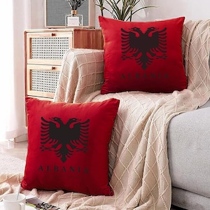 Albanian Flag Spun Polyester Square Pillow - Patriotic Home Decor Gift, Albania Kosovo Skanderbeg Ismail Qemali, Albanian Motif Cushion