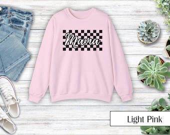 Checkered Mama Unisex Heavy Blend™ Crewneck Sweatshirt - Checkered Design | Cozy & Stylish Sweatshirt for Moms | Gift for Mothers Day