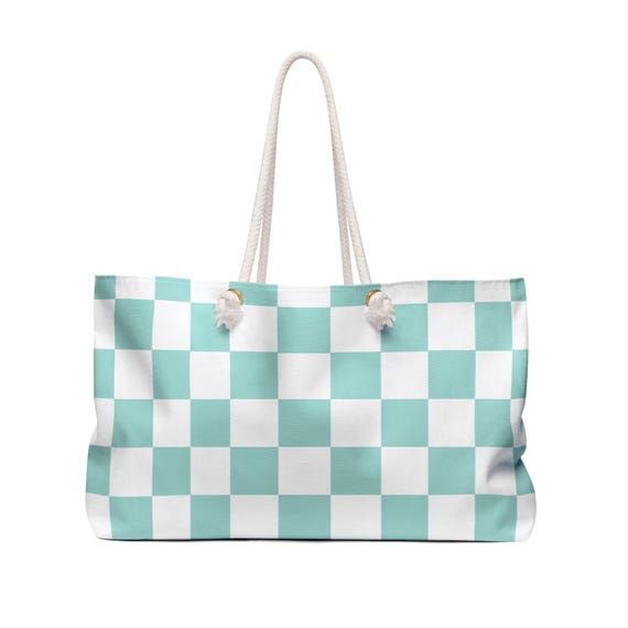Charming Blue & White Checkered Weekender Bag With Daisy  display picture 3