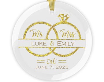 Gepersonaliseerde bruiloftornament | Glazen bruiloft kerstornament | Glazen ornament voor bruiloft op maat | Aangepast jonggehuwdecadeau