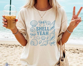 Shell Yeah、ビーチシャツコンフォートカラー、ビーチシャツオーバーサイズ、ビーチコンフォートカラーシャツ、快適なビーチシャツ、夏のビーチTシャツ