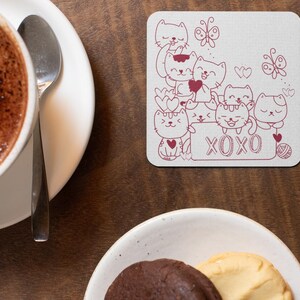 XOXO Cat Ceramic Coaster | Playful Valentine Cats Ceramic Coaster – Adorable and Functional Drinkware Accessory | Cat Mom Gift