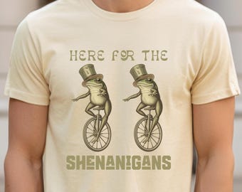 Here for the Shenanigans | St. Patrick’s Day Frog T-Shirt | Funny Frog Shirt | Vintage Graphic St. Patrick's Tee | Retro St. Patrick's Shirt