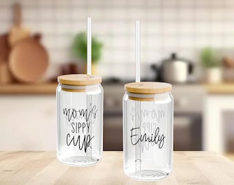 Gepersonaliseerde glazen beker voor moeder | Gepersonaliseerd ijskoffieglas voor moeder | Gepersonaliseerde moeder glazen beker cadeau | Gepersonaliseerd koffieglas mama