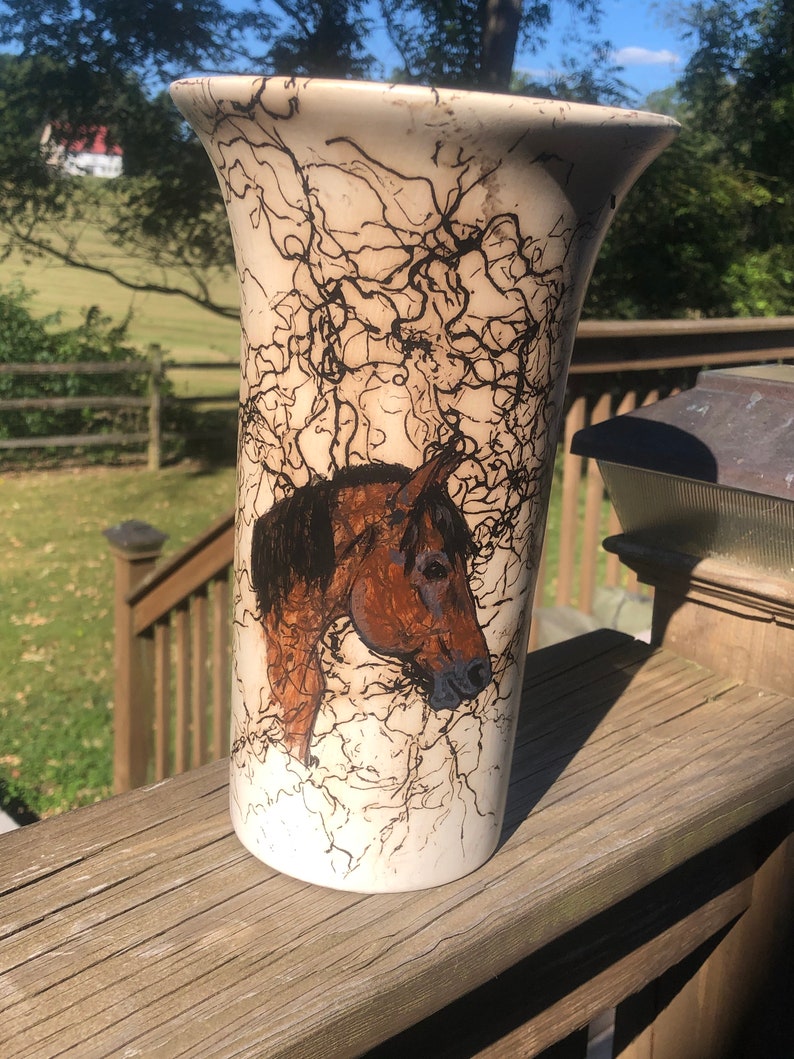 HORSE HAIR POTTERY Vase Horsehair Trumpet Vase Pet Memorial Etsy