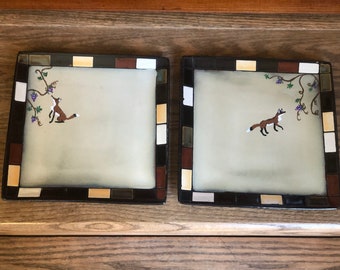 Red Fox handpainted Platters set of 2 8" x 8" One Of A Kind Safe for food use, Hand wash Foxhunt, Equestrian