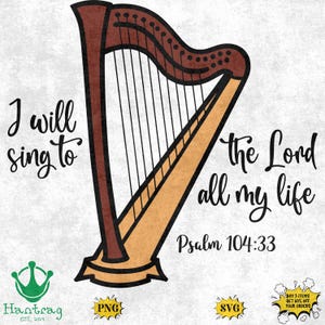 Canterò al Signore PNG SVG, 7 DISEGNI, svg cristiano png, arpa png, clipart arpa, musica cristiana, lode e adorazione, canti religiosi
