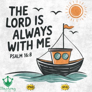 Il Signore è sempre con me PNG, 2 DISEGNI, versetto biblico, cristiano, fede, nave png, uccelli png, mare png, onda dell'oceano png, salmo 16 8, sole png