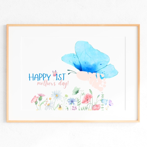 1st Mothers Day Gift Footprint Keepsake, Mothers Day Footprint Flower Art, Mothers Day Footprint Craft, Mothers Day Handprint Printable