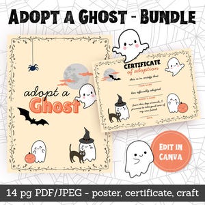 Editable Adopt a Ghost Buddy Template Bundle, Build a Ghost Halloween Craft for Kids, Halloween Adoption Printable, Instant Download