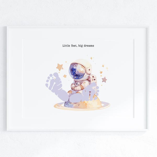 Footprint Art, Baby Footprint Art, Space Footprint Craft, Space Nursery Print, Space Theme Nursery, Handprint Craft, Handprint Keepsake