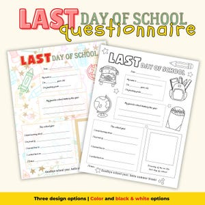 End of School Keepsake, Last Day of School Questionnaire, School Interview, All About Me, End of School Kids Interview, Student Questions