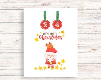 Santa Christmas Countdown Sign | Record Days Until Christmas with this Kids Advent Calendar | Multiple Sizes | Digital Download