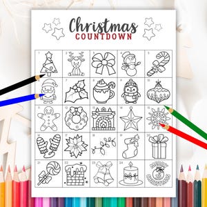 Christmas Countdown Calendar, Kids Advent Calendar, Christmas Countdown, Advent Calendar 2024, Digital Download, US Letter/A4
