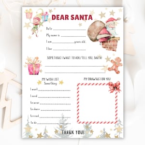 Weihnachtswunschliste, Weihnachtswunschliste druckbar, Weihnachtswunschliste, Weihnachtsbrief, Brief an den Weihnachtsmann, Geschenkeliste, US Letter und A4
