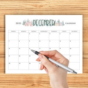 Fyllbar utskrivbar decemberkalender 2025 | Ensidig decemberplanerare för hem, skola, kontor | US Letter och A4 | Digital nedladdning