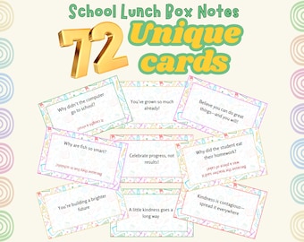 72 Lunch Box Notes for Kids, Lunch Box Jokes, Lunch Box Affirmations, Love Notes for Kids, Motivational Cards, Confidence Cards