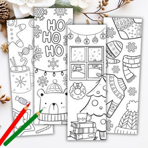 Marcadores navideños para colorear, marcapáginas navideños imprimibles para niños, marcapáginas de 2" x 6", descarga digital, archivos PDF en tamaño carta de EE. UU. y A4