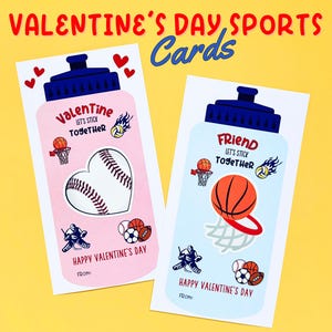 Sport Valentinstag Karten, Valentinstag Wasserflasche Aufkleber für Klasse, druckbare Valentinstag Karten für Kinder Jungen oder Mädchen, Tween Valentine