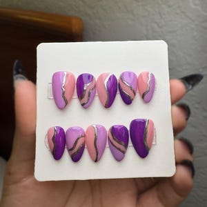 Purple and Silver Handmade Press On Nails