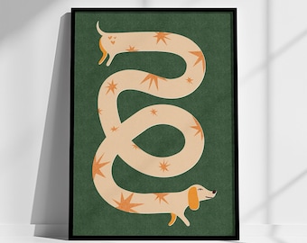 Dachshund Art, Funny Dog Print, Sausage Dog Illustration, Kids Room Poster, Nursery Room Decor, Quirky Wall Art, Dog Lover Gift