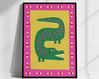 Colorful Crocodile Art Print, Quirky Wall Art, Poster for Kids, Wall decor, children's room nursery, Eclectic Decor, Digital Download