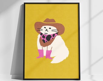 Western Cat Print, Cat with cowboy hat and cowboy boots, Cat Lover Gift, Eclectic Ranch Art, Western Room Decor