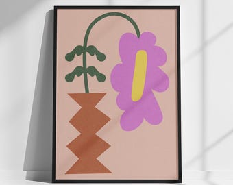 Abstract Flower Vase Art Print: Modern Botanical Illustration (Digital Download)