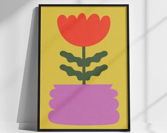 Geometric Flower Vase Art Print: Minimalist Home Decor (Digital Download)