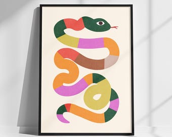 Colorful Snake Art Print, Quirky Wall Art, Poster for Kids, Wall decor, children's room nursery, Eclectic Decor, Digital Download