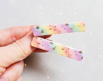 Magical | Pastel Rainbow Stripes | Resin | Acrylic | Glitter | Hair Clip |