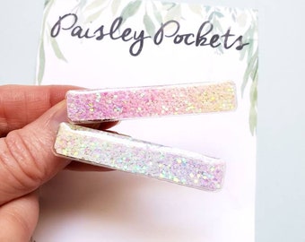 Pastel Ombre Arcoíris, Resina, Acrílico, Purpurina, Pinza para el pelo,