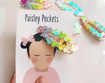 Pastel Rainbow Mickey scallop hair clip