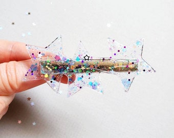 Mágico / Triple Estrella brillante de 3 pulgadas / Resina / Acrílico / Purpurina / Pinza para el cabello /