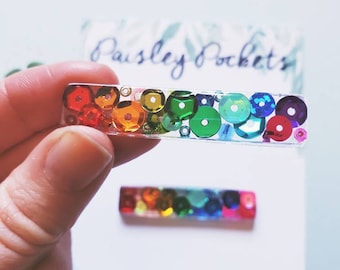 Rainbow Sequins | Resin | Acrylic | Glitter | Hair Clip |