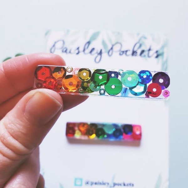 Rainbow Sequins | Resin | Acrylic | Glitter | Hair Clip |