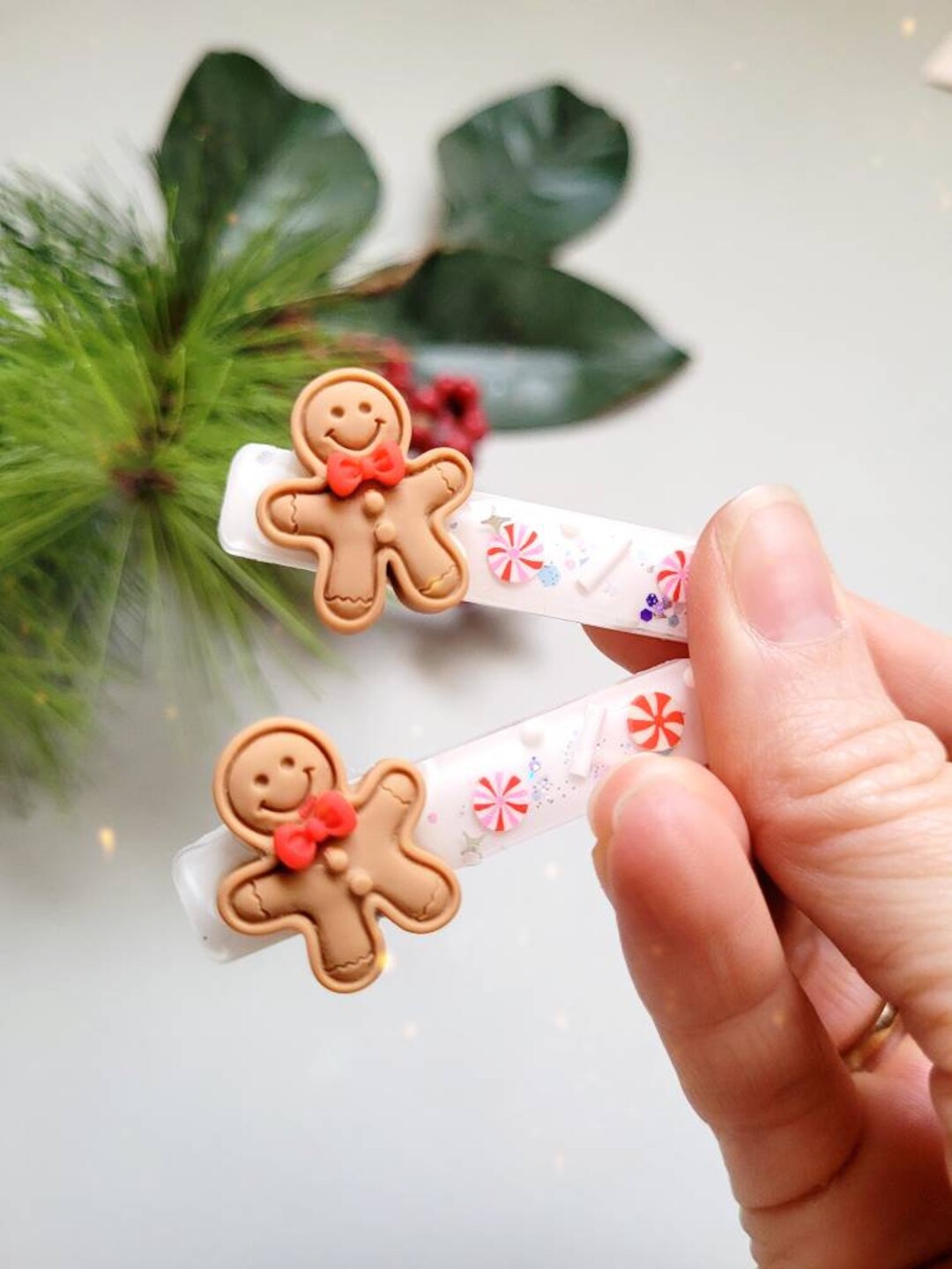 Merry and Bright Gingerbread Man Candy Cane Hair Clip Etsy