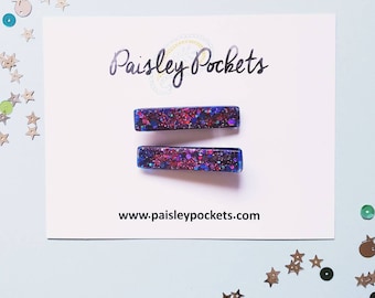 Nebulosa púrpura / Resina / Acrílico / Purpurina / Pinza para el cabello /