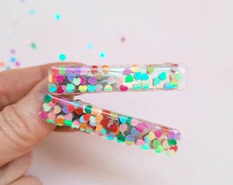 Confetti Hearts | Resin | Acrylic | Glitter | Hair Clip |