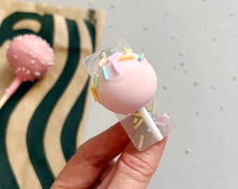 Cake pop hair clip with sprinkles | resin | pink pastel