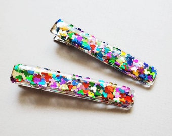 Rainbow Mickey Adult 3-inch | Resin | Acrylic | Glitter | Hair Clip |