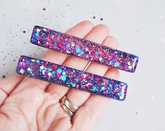 Nebulosa púrpura para adultos de 3 pulgadas / Resina / Acrílico / Brillantina / Pinza para el cabello /