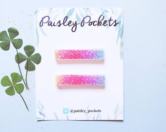 Arcoíris neón ombré / Resina / Acrílico / Purpurina / Pinza para el cabello /