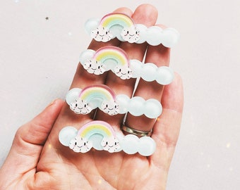 Lucky | Happy Little Rainbow Clouds | Resin | Acrylic | Glitter | Hair Clip |