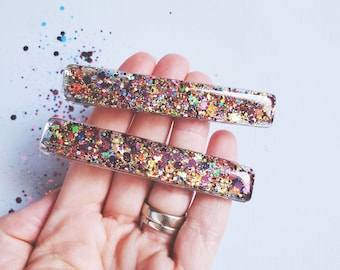 Pinza para el pelo Fool's Gold para adultos de 3 pulgadas / Resina / Acrílico / Brillantina /